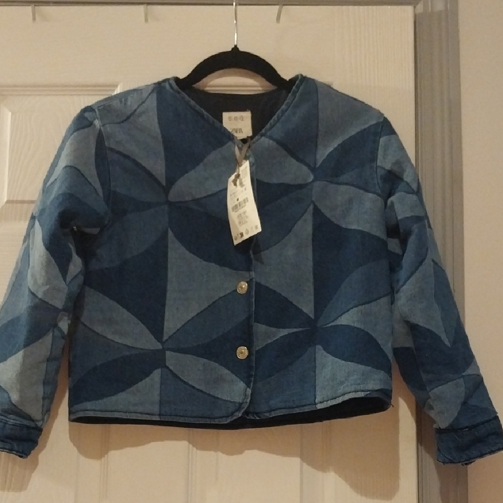Zara Kids Denim Jacket with Geometric Pattern